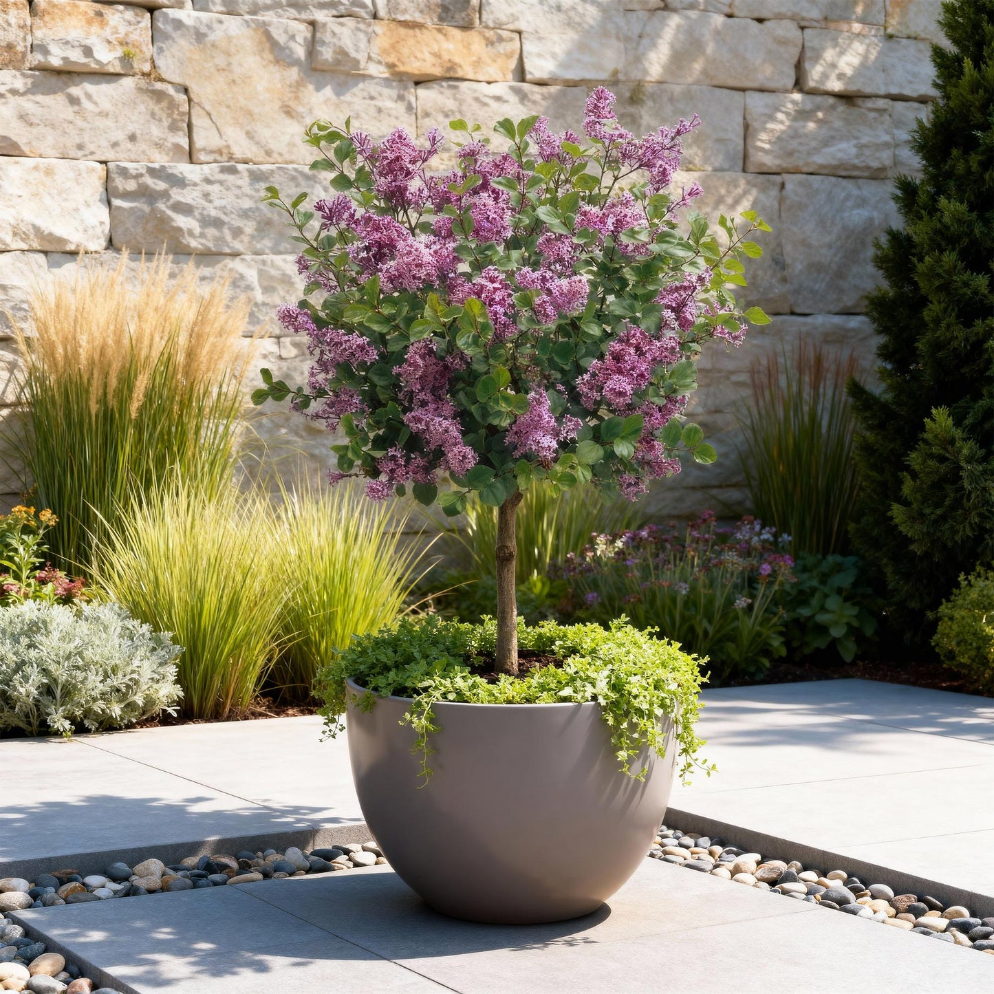 Green boutiQ - Plant op Stam- Syringa meyeri Palibin - Terras Plant - Bladverliezend - Winterhard- Paarse Bloem - Pot 19cm Hoogte 90cm