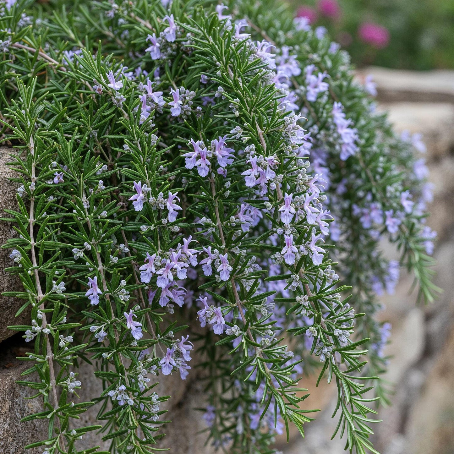 Green boutiQ - Plant op Stam - Rosmarinus officinalis Prostratus - Terras Plant - Bladhoudend - Winterhard -Paarse Bloem - Pot 19cm Hoogte 90cm