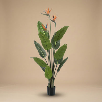 Strelitzia met bloemen - 120cm - In zwarte pot - Kunstplant - ARTIFICIAL