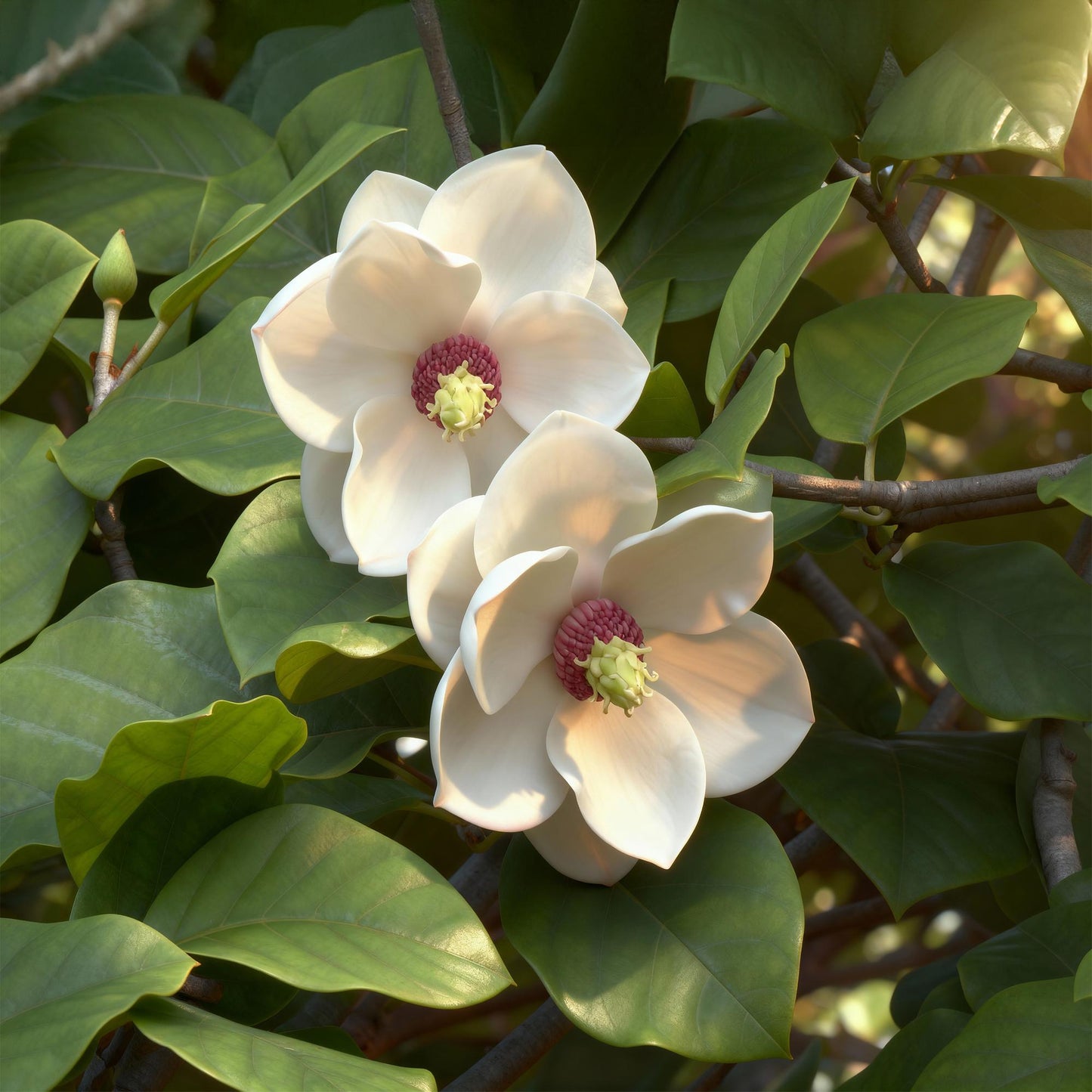 Green boutiQ - Tuinplant - Magnolia sieboldii - Bloem Wit-Rood - 3 Planten - Bladverliezend - Weinig Onderhoud -Pot 12cm Hoogte 30cm
