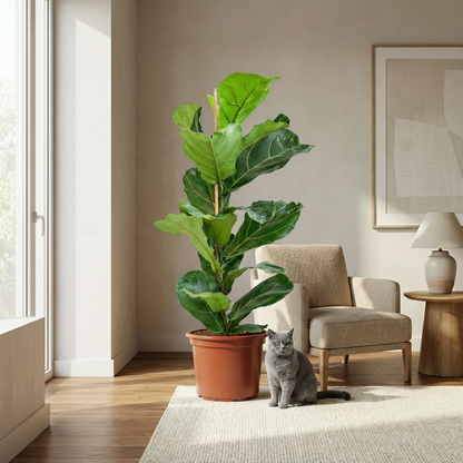 Green boutiQ - Kamerplant - Vioolbladplant - Ficus Lyrata - Groen - Weinig onderhoud - 1 Plant - Pot 21cm - Hoogte 75 - 85cm