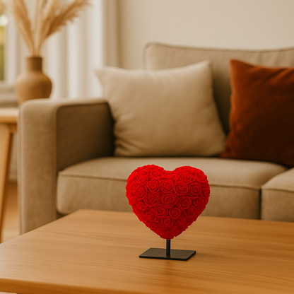 Hart DELUXE op standaard 15cm - rood foam - in luxe cadeauverpakking 15 cm