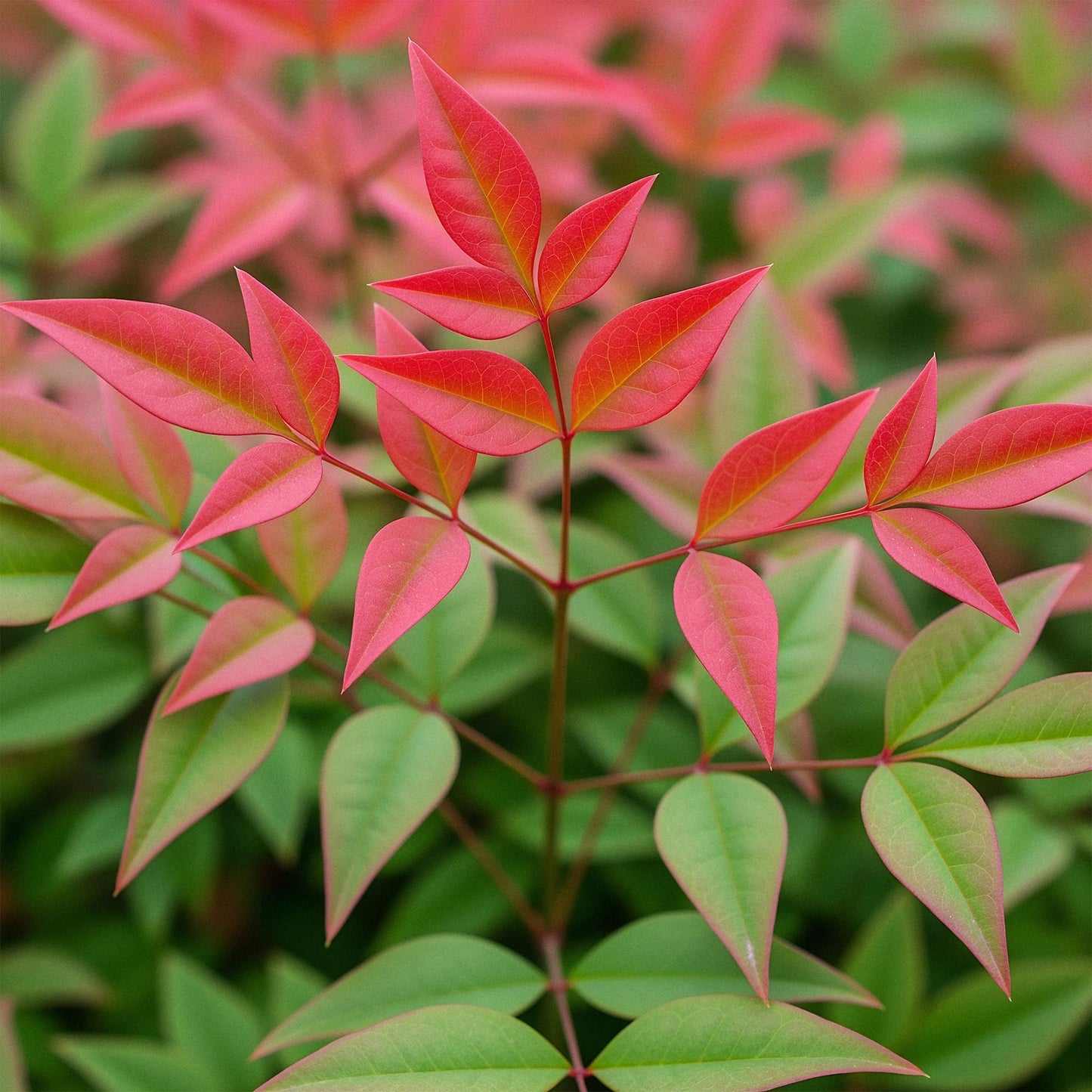 Green boutiQ - Tuinplant - Nandina Obsessed - Rood - 1 Plant - Groenblijvend - Weinig Onderhoud - Pot 17cm Hoogte 45cm