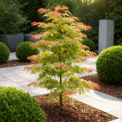Green boutiQ - Tuinplant - Acer palmatum Phoenix - Roze - 3 Planten - Bladverliezend - Weinig Onderhoud - Pot 12cm Hoogte 35cm