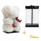 Beer DELUXE op standaard 25cm - wit foam met boeket - in luxe cadeauverpakking 25 cm