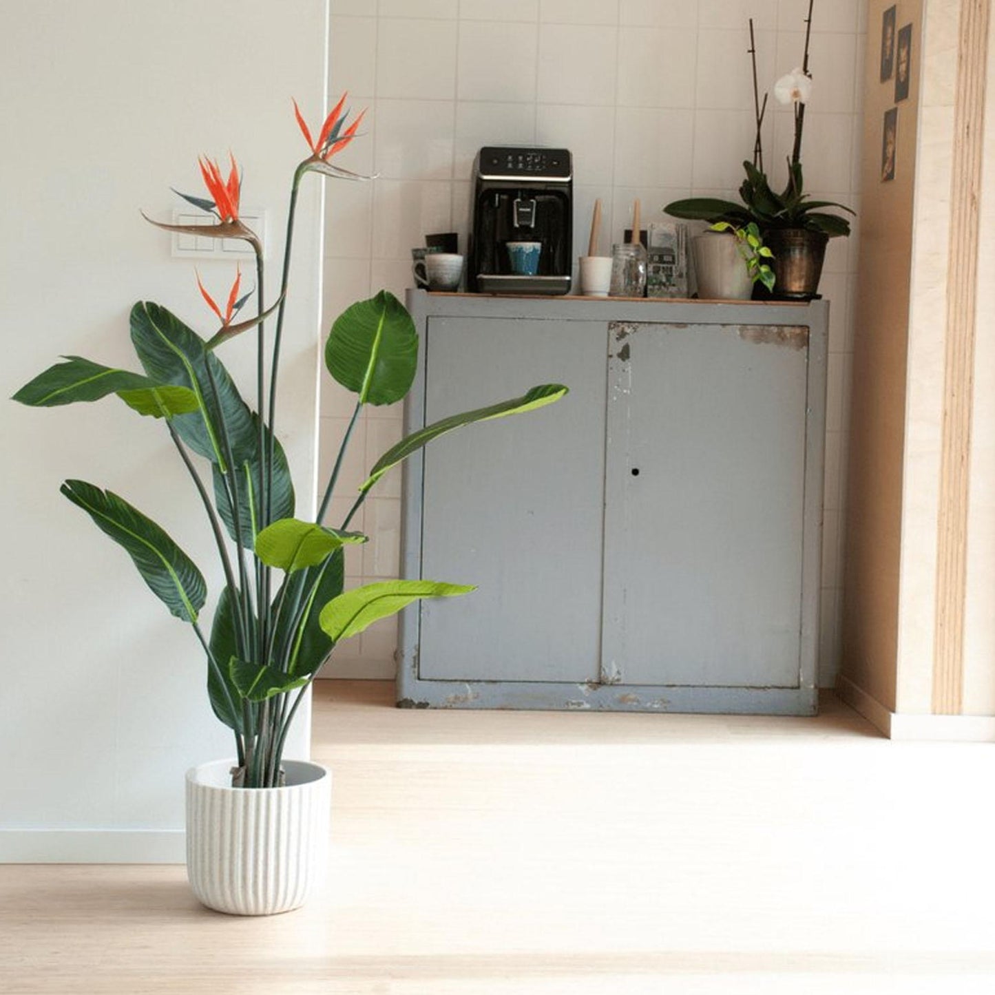 Strelitzia met bloemen - 120cm - In zwarte pot - Kunstplant - ARTIFICIAL