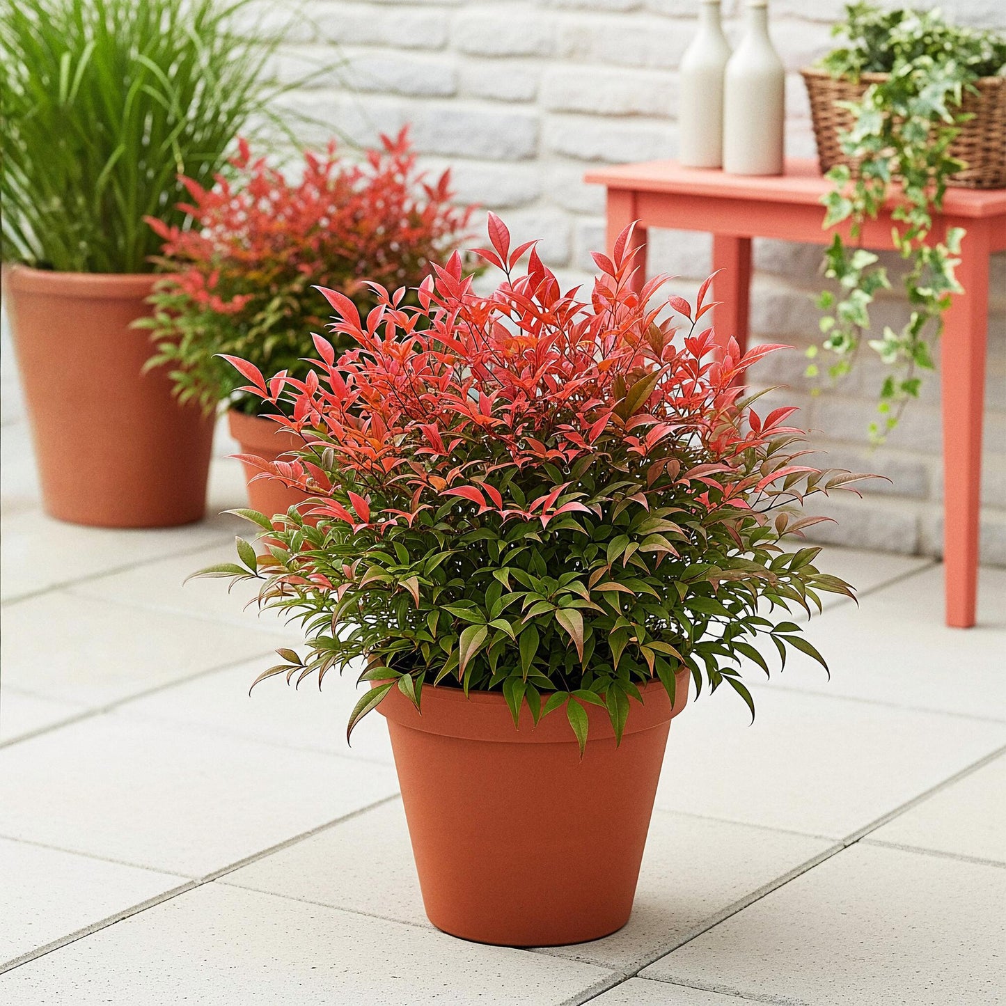 Green boutiQ - Tuinplant - Nandina Obsessed - Rood - 1 Plant - Groenblijvend - Weinig Onderhoud - Pot 17cm Hoogte 45cm