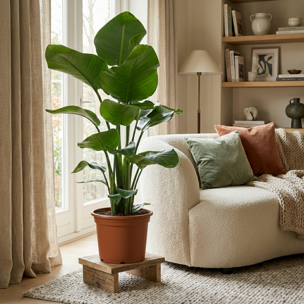 Green boutiQ - Kamerplant - Paradijsvogelplant - Stelitzia Nicolai - Groen - Weinig onderhoud - 1 Plant - Pot 19cm - Hoogte 80 - 90cm