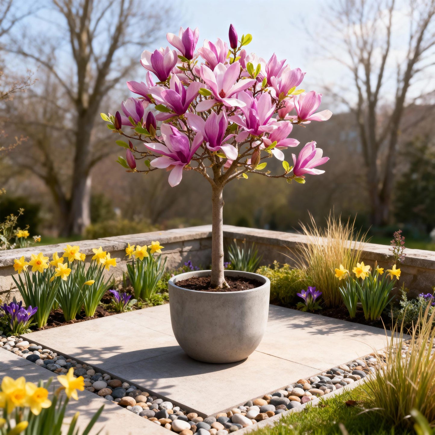 Green boutiQ - Plant op Stam - Magnolia Susan - Terras Plant - Bladverliezend - Winterhard - Roze Bloem - Pot 19cm Hoogte 90cm