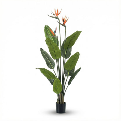 Strelitzia met bloemen - 120cm - In zwarte pot - Kunstplant - ARTIFICIAL
