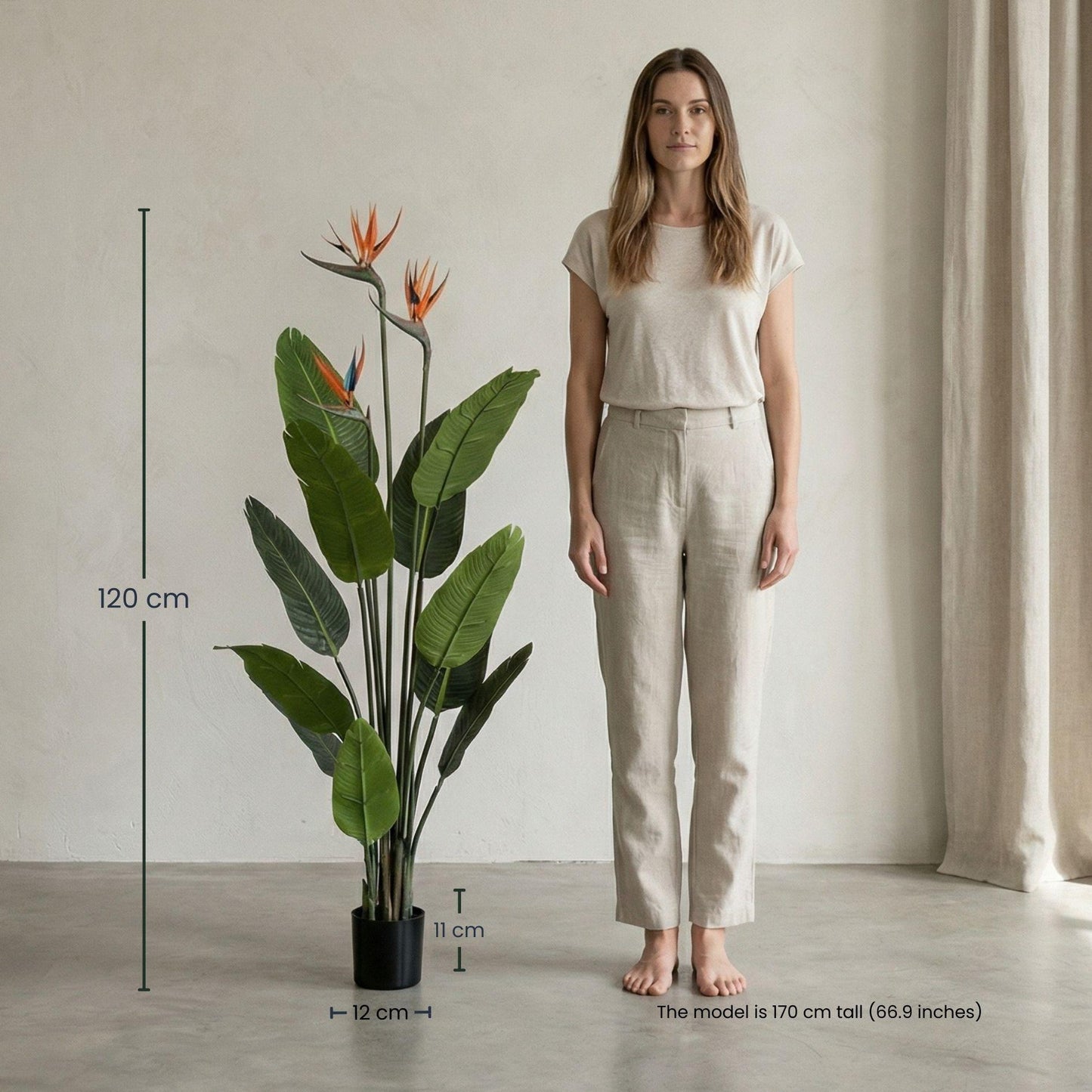 Strelitzia met bloemen - 120cm - In zwarte pot - Kunstplant - ARTIFICIAL