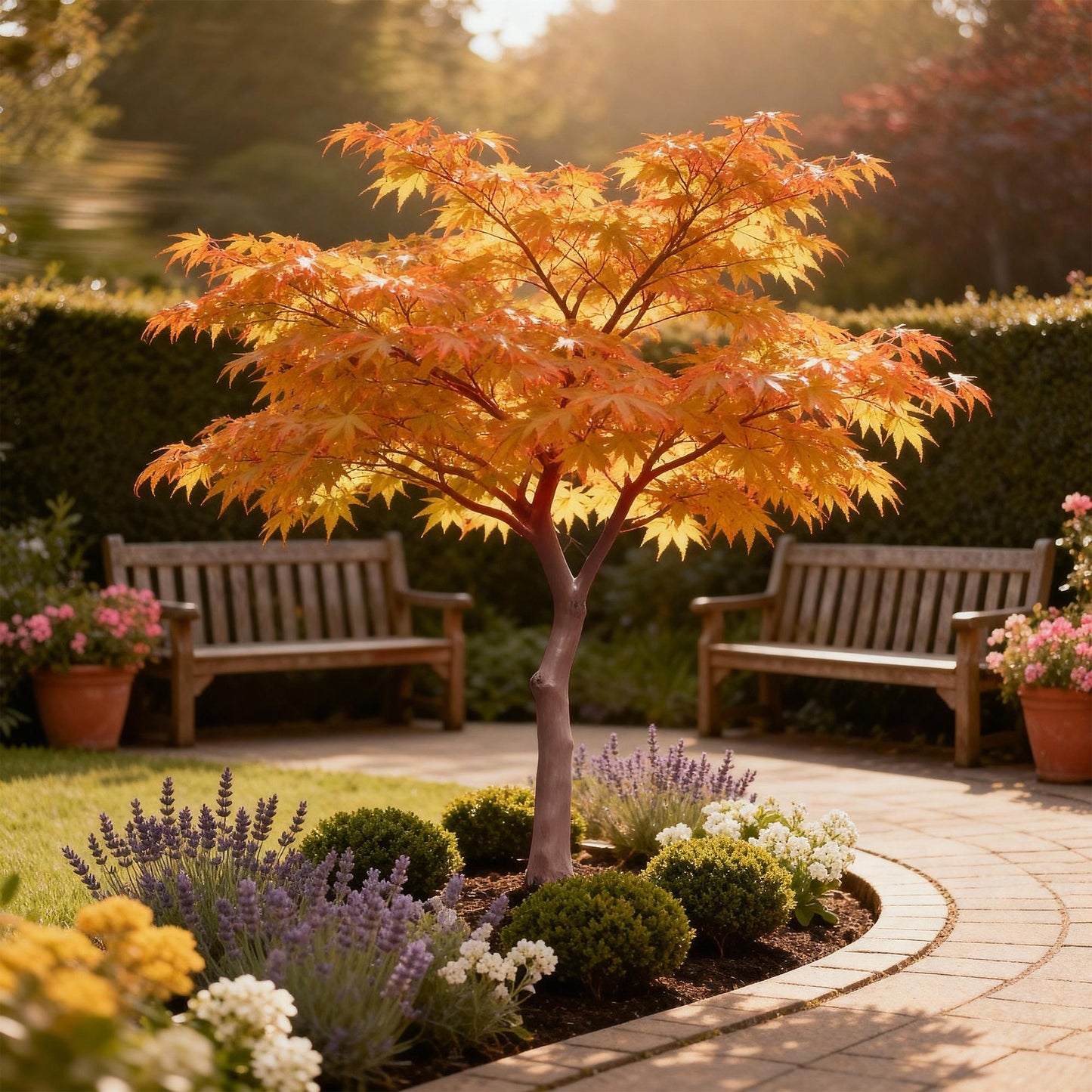 Green boutiQ - Tuinplant - Acer palmatum Sangokaku - Groen - 3 Planten - Bladverliezend - Weing Onderhoud - Pot 12cm Hoogte 35cm